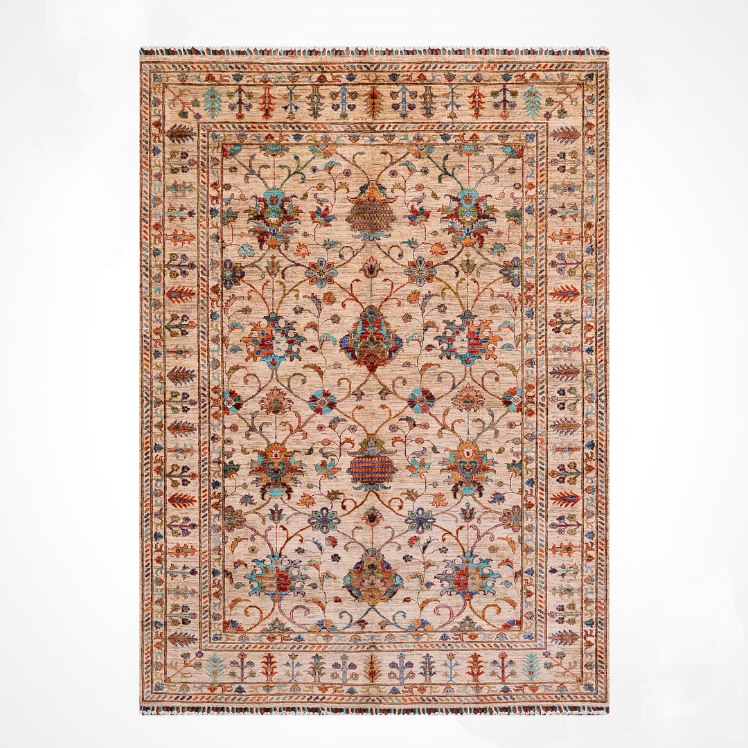 Sultani Binbirgece Orijinal El Dokuması Bej Kök Boya Yün Halı 169x229 3.87 Metrekare - 5x8 ft