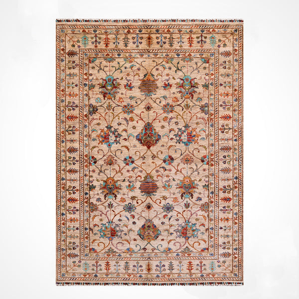 Sultani Binbirgece Orijinal El Dokuması Bej Kök Boya Yün Halı 169x229 3.87 Metrekare - 5x8 ft