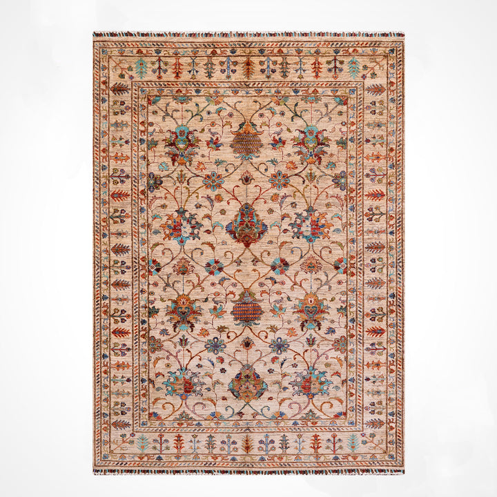 Sultani Binbirgece Orijinal El Dokuması Bej Kök Boya Yün Halı 169x229 3.87 Metrekare - 5x8 ft