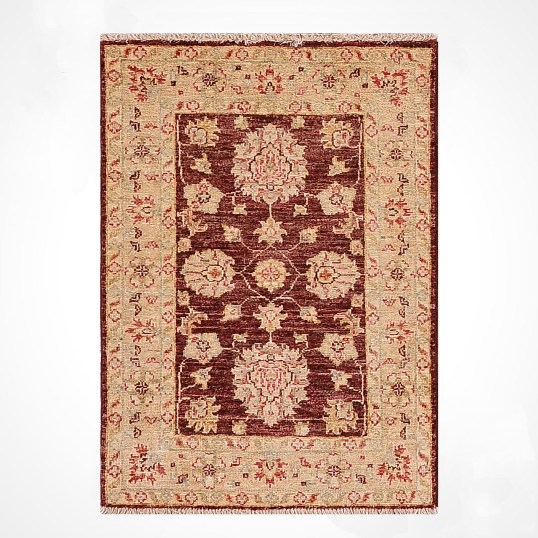 Uşak Orijinal El Dokuması Bordo Kök Boya Yün Halı 0.58x0.91 0.53 Metrekare - 2x3 ft