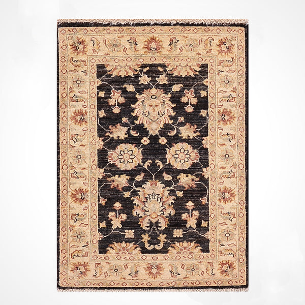 Uşak Orijinal El Dokuması Siyah Kök Boya Yün Halı 0.59x0.91 0.54 Metrekare - 2x3 ft