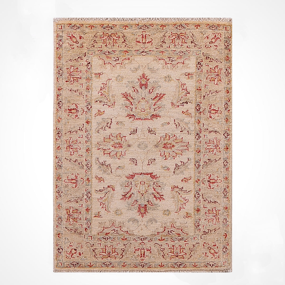 Uşak Orijinal El Dokuması Bej Kök Boya Yün Halı 0.62x0.93 0.58 Metrekare - 2x3 ft