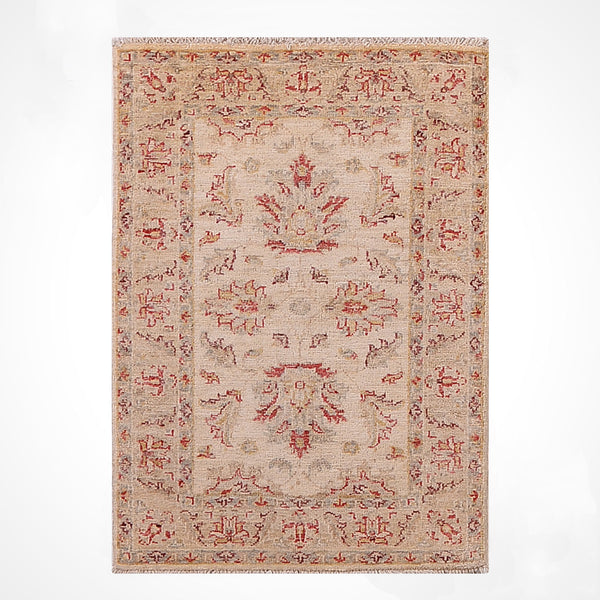 Uşak Orijinal El Dokuması Bej Kök Boya Yün Halı 0.62x0.93 0.58 Metrekare - 2x3 ft