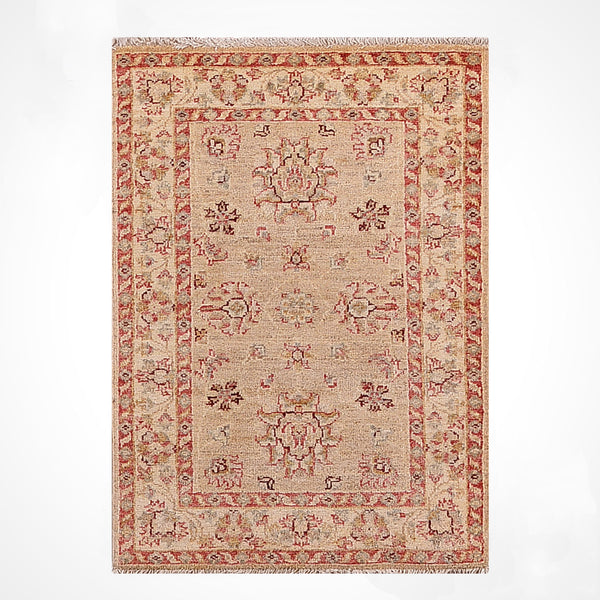 Uşak Orijinal El Dokuması Bej Kök Boya Yün Halı 0.60x0.94 0.56 Metrekare - 2x3 ft