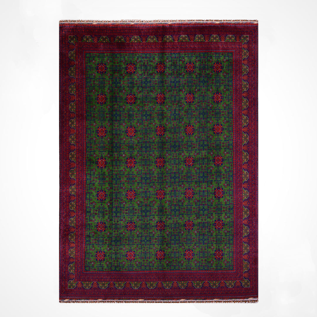 Afgan Halısı Hamyap Yeşil Orijinal El Dokuması Kök Boya Yün 244x340 8.30 Metrekare - 8x11 ft