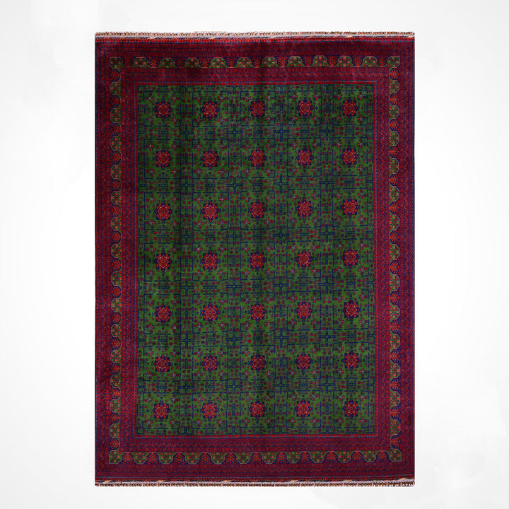 Afgan Halısı Hamyap Yeşil Orijinal El Dokuması Kök Boya Yün 244x340 8.30 Metrekare - 8x11 ft