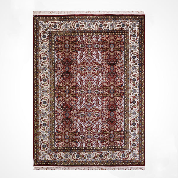 Hereke Yedi Dağın Çiçeği Orijinal El Dokuması Kırmızı Krem Yün Halı 176x243 4.28 Metrekare - 5x8 ft