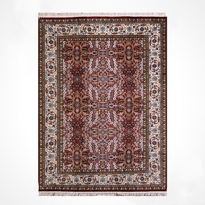 Hereke Yedi Dağın Çiçeği Orijinal El Dokuması Kırmızı Krem Yün Halı 176x243 4.28 Metrekare - 5x8 ft