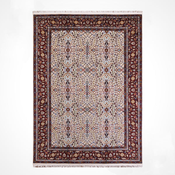 Hereke Yedi Dağın Çiçeği Orijinal El Dokuması Kırmızı Krem Yün Halı 198x288 5.70 Metrekare - 7x10 ft