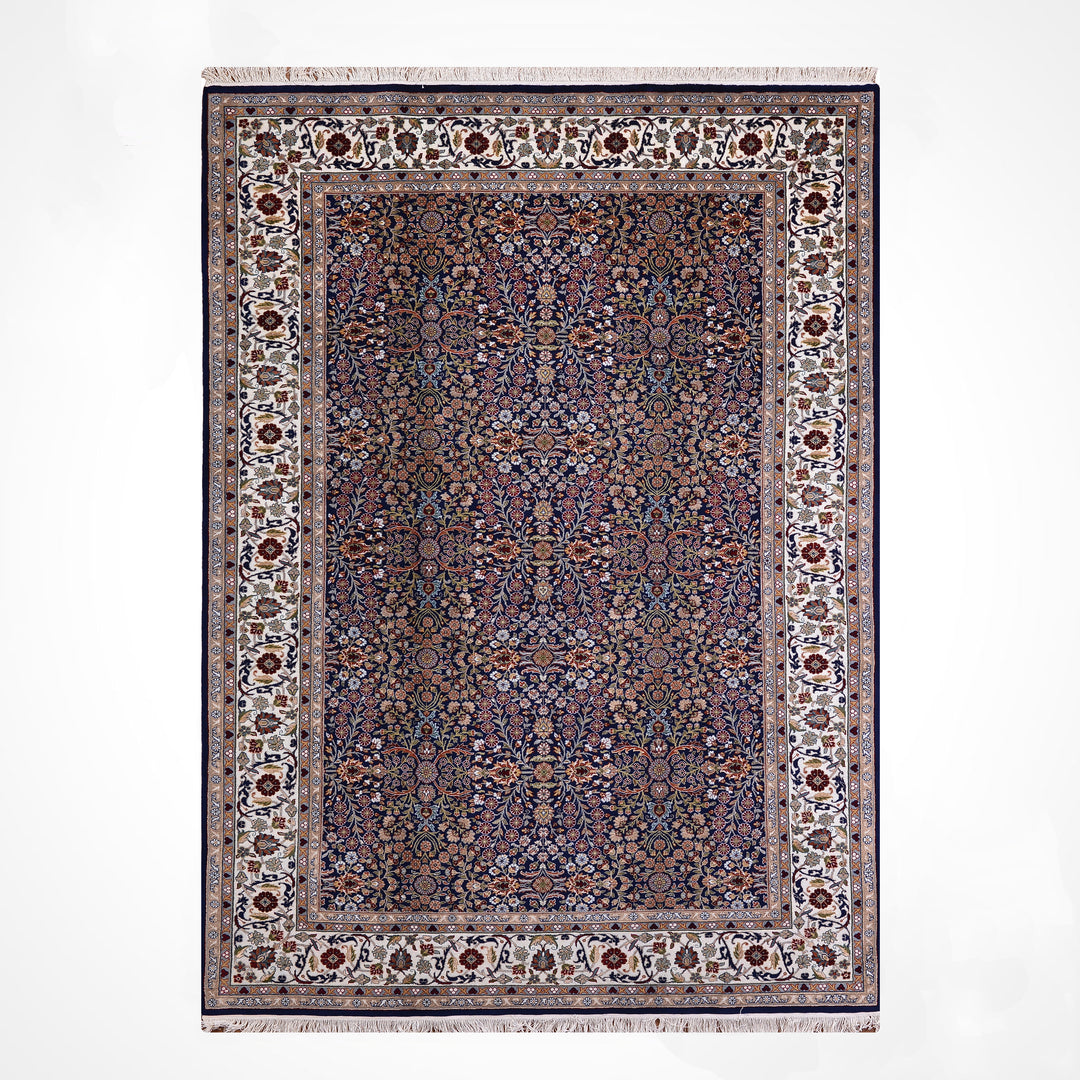Hereke Yedi Dağın Çiçeği Orijinal El Dokuması Mavi Krem Yün Halı 194x296 5.74 Metrekare - 7x10 ft