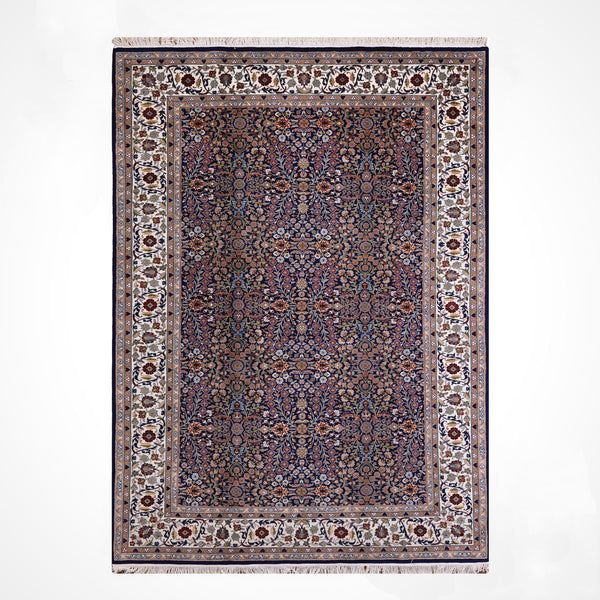 Hereke Yedi Dağın Çiçeği Orijinal El Dokuması Mavi Krem Yün Halı 194x296 5.74 Metrekare - 7x10 ft