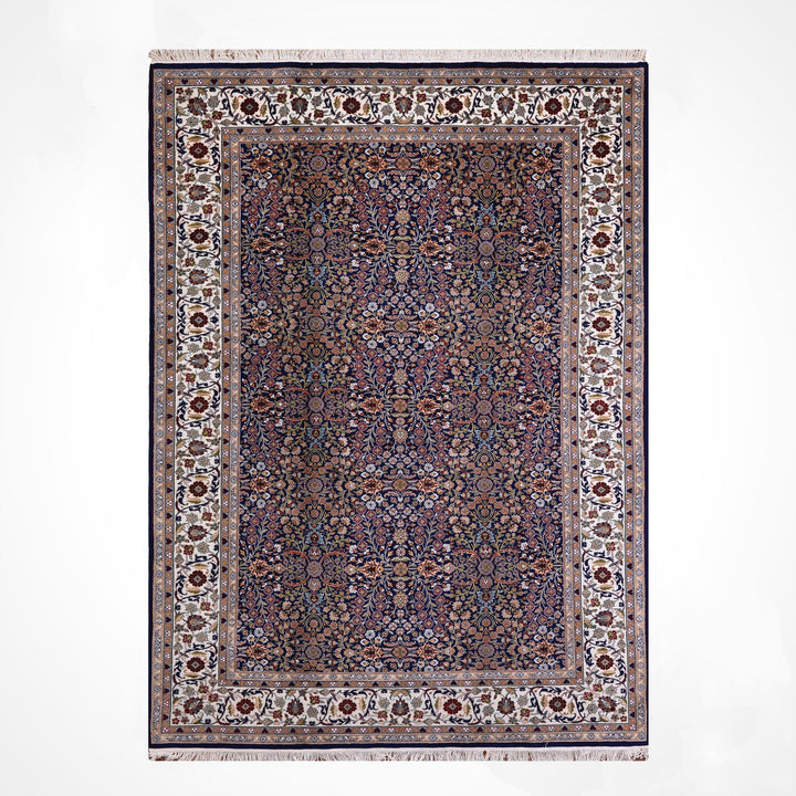 Hereke Yedi Dağın Çiçeği Orijinal El Dokuması Mavi Krem Yün Halı 194x296 5.74 Metrekare - 7x10 ft