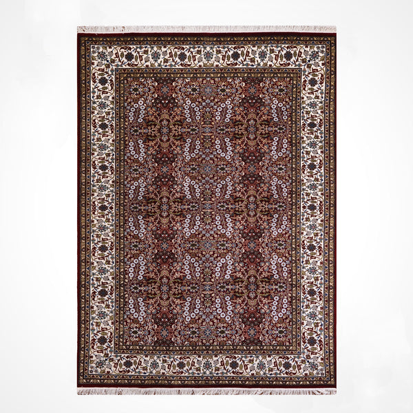 Hereke Yedi Dağın Çiçeği Orijinal El Dokuması Kırmızı Krem Yün Halı 191x286 5.46 Metrekare - 7x10 ft