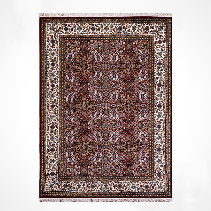 Hereke Yedi Dağın Çiçeği Orijinal El Dokuması Kırmızı Krem Yün Halı 191x286 5.46 Metrekare - 7x10 ft