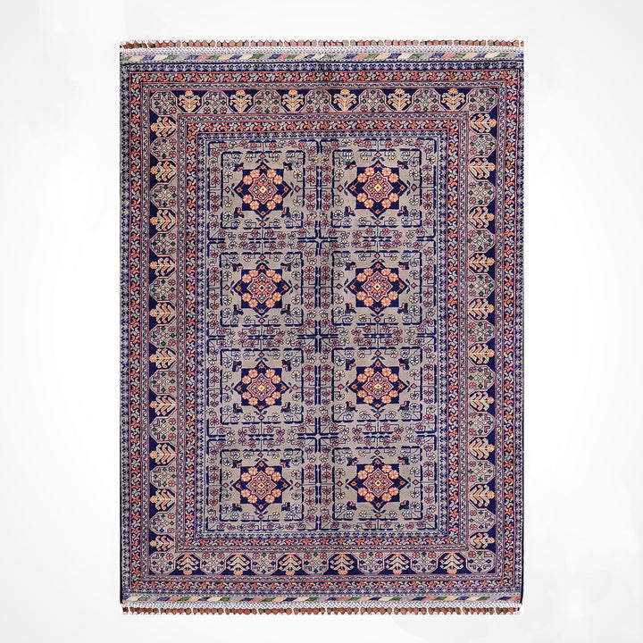 Afgan Halısı Hamyap Orijinal El Dokuması Gri Kök Boya Yün 119x192 2.28 Metrekare - 4x6 ft