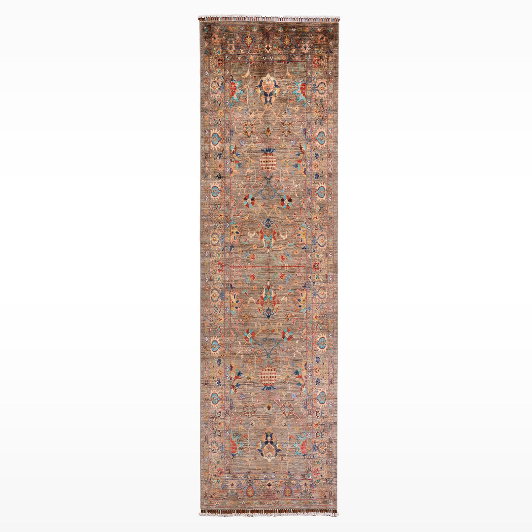 Sultani Binbirgece Geniş Yolluk Orijinal El Dokuması Bej Kök Boya Yün Halı 119x295 3.51 Metrekare - 4x10 ft