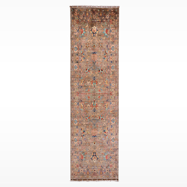 Sultani Binbirgece Geniş Yolluk Orijinal El Dokuması Bej Kök Boya Yün Halı 119x295 3.51 Metrekare - 4x10 ft