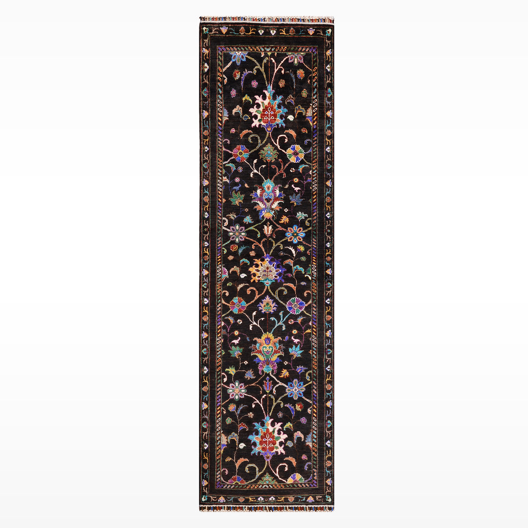Sultani Binbirgece Yolluk Orijinal El Dokuması Siyah Kök Boya Yün Halı 0.80x250 2 Metrekare - 3x8 ft