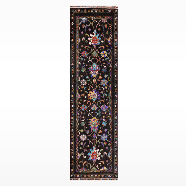 Sultani Binbirgece Yolluk Orijinal El Dokuması Siyah Kök Boya Yün Halı 0.80x250 2 Metrekare - 3x8 ft