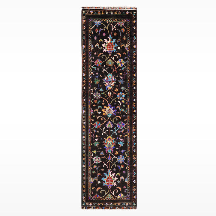 Sultani Binbirgece Yolluk Orijinal El Dokuması Siyah Kök Boya Yün Halı 0.80x250 2 Metrekare - 3x8 ft