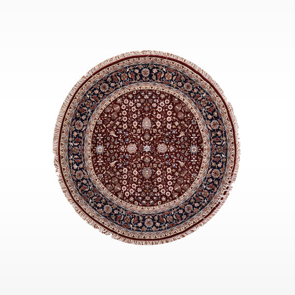 Hereke Yedi Dağın Çiçeği Yuvarlak Orijinal El Dokuması Kırmızı Mavi Yün Halı 148x148 2.19 Metrekare - 5x5 ft