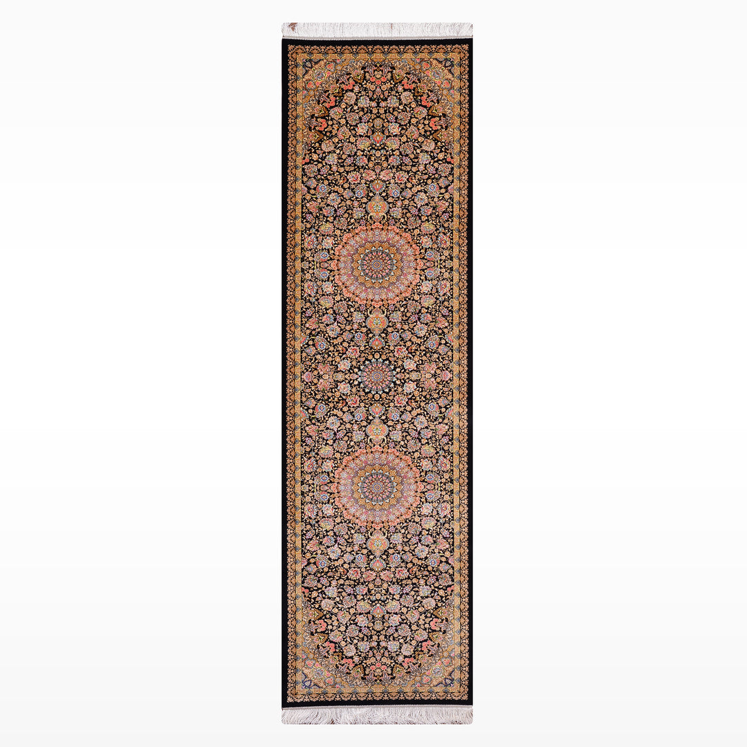 İran Tebriz Lacivert Modal İpeği Halı 0.80x300 2.4 Metrekare - 3x10 ft