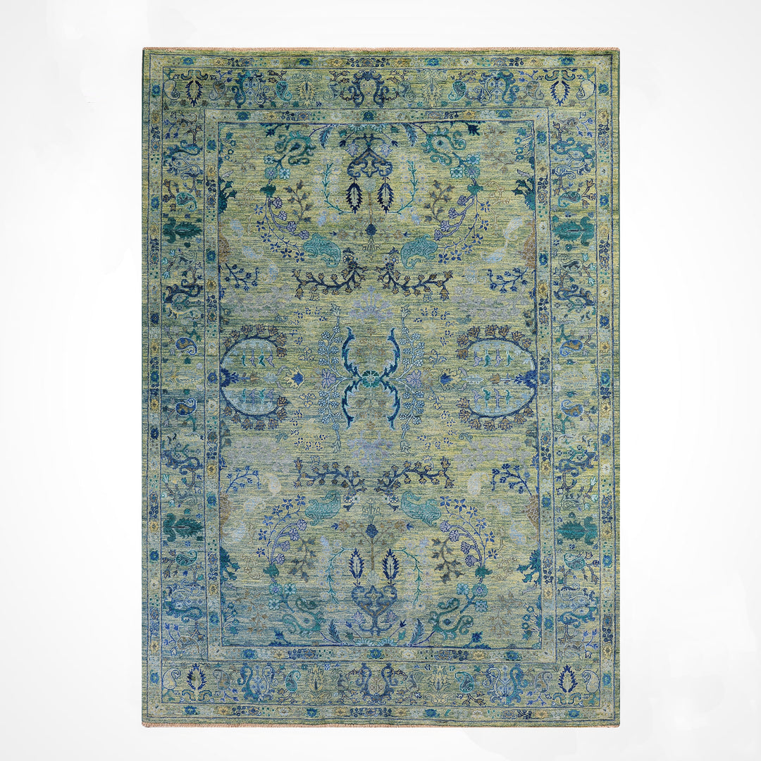 Selçuklu Orijinal El Dokuması Turkuaz Kök Boya Yün Halı 192x275 5.28 Metrekare - 7x10 ft