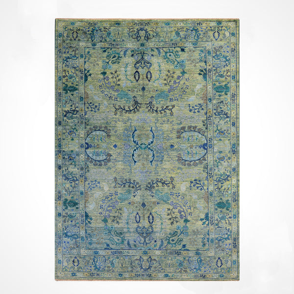Selçuklu Orijinal El Dokuması Turkuaz Kök Boya Yün Halı 192x275 5.28 Metrekare - 7x10 ft