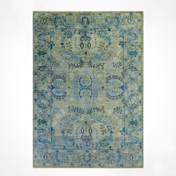 Selçuklu Orijinal El Dokuması Turkuaz Kök Boya Yün Halı 192x275 5.28 Metrekare - 7x10 ft