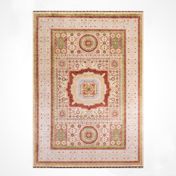 Memlük Orijinal El Dokuması Bej Kök Boya Yün Halı 209x300 6.27 Metrekare - 7x10 ft
