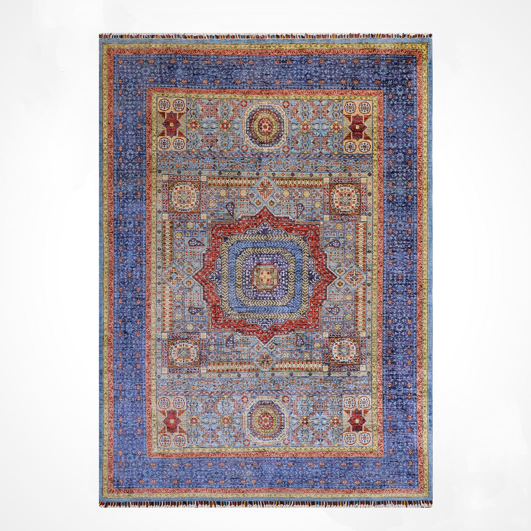 Memlük Orijinal El Dokuması Turkuaz Kök Boya Yün Halı 171x223 3.81 Metrekare - 5x8 ft
