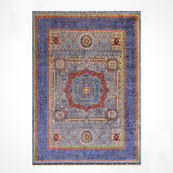 Memlük Orijinal El Dokuması Turkuaz Kök Boya Yün Halı 171x223 3.81 Metrekare - 5x8 ft