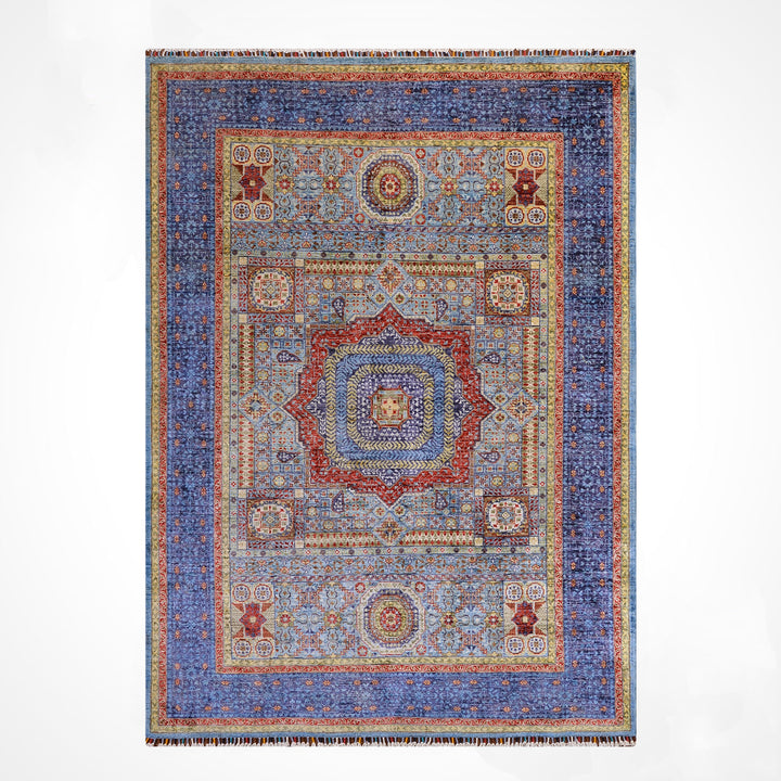 Memlük Orijinal El Dokuması Turkuaz Kök Boya Yün Halı 171x223 3.81 Metrekare - 5x8 ft