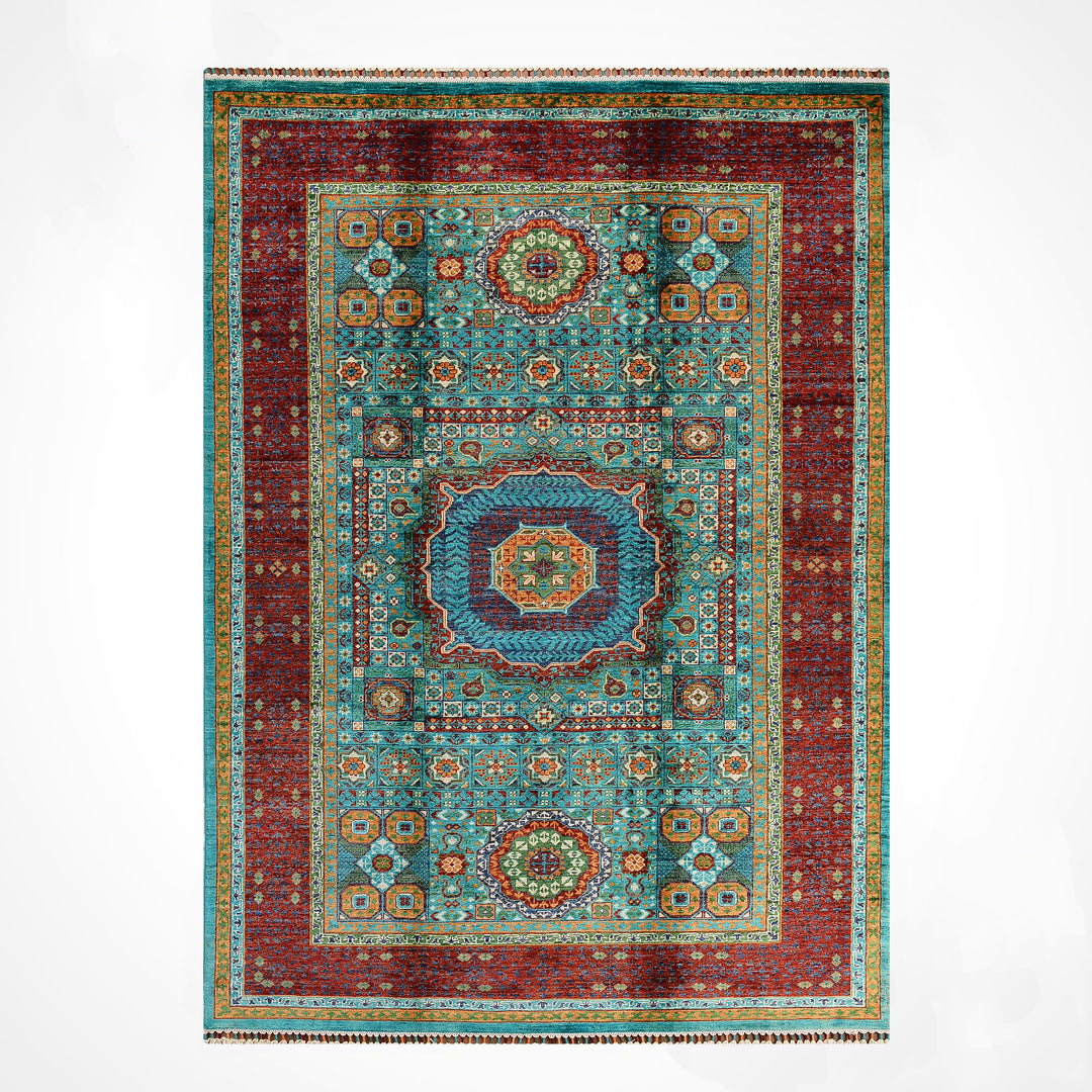 Memlük Orijinal El Dokuması Turkuaz Kök Boya Yün Halı 172x243 4.18 Metrekare - 5x8 ft