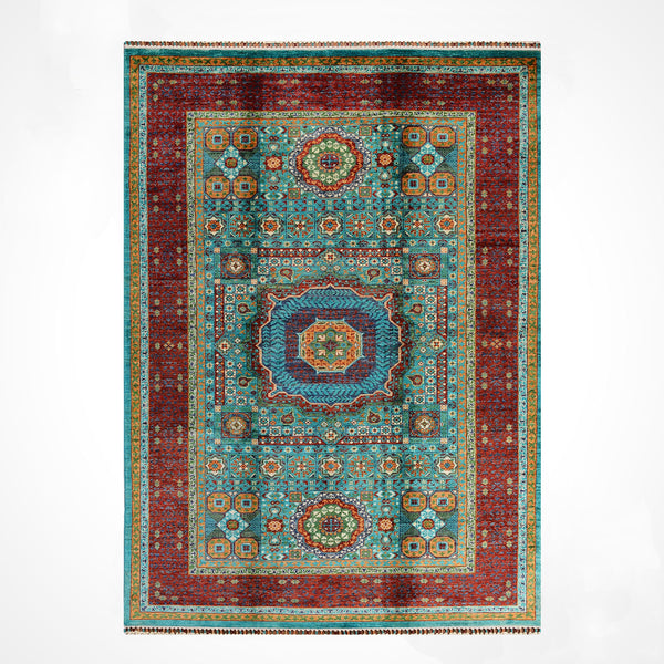 Memlük Orijinal El Dokuması Turkuaz Kök Boya Yün Halı 172x243 4.18 Metrekare - 5x8 ft