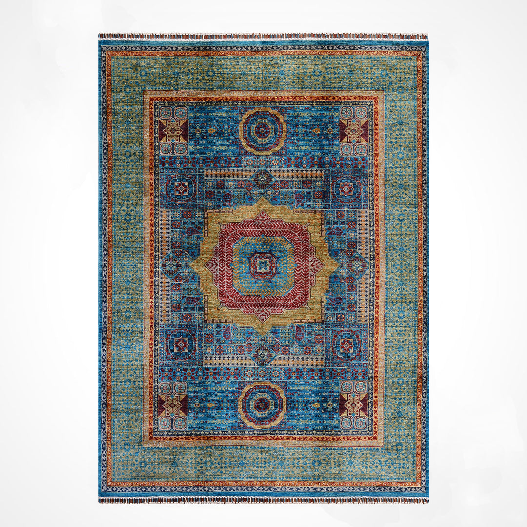 Memlük Orijinal El Dokuması Turkuaz Kök Boya Yün Halı 179x235 4.21 Metrekare - 5x8 ft
