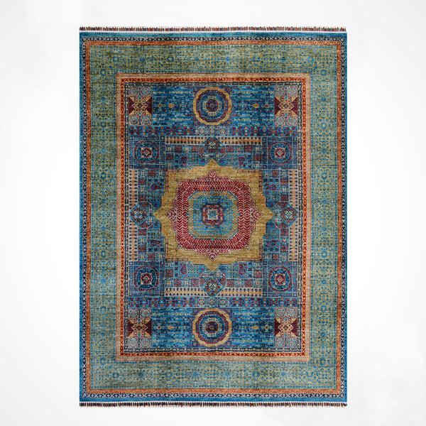 Memlük Orijinal El Dokuması Turkuaz Kök Boya Yün Halı 179x235 4.21 Metrekare - 5x8 ft