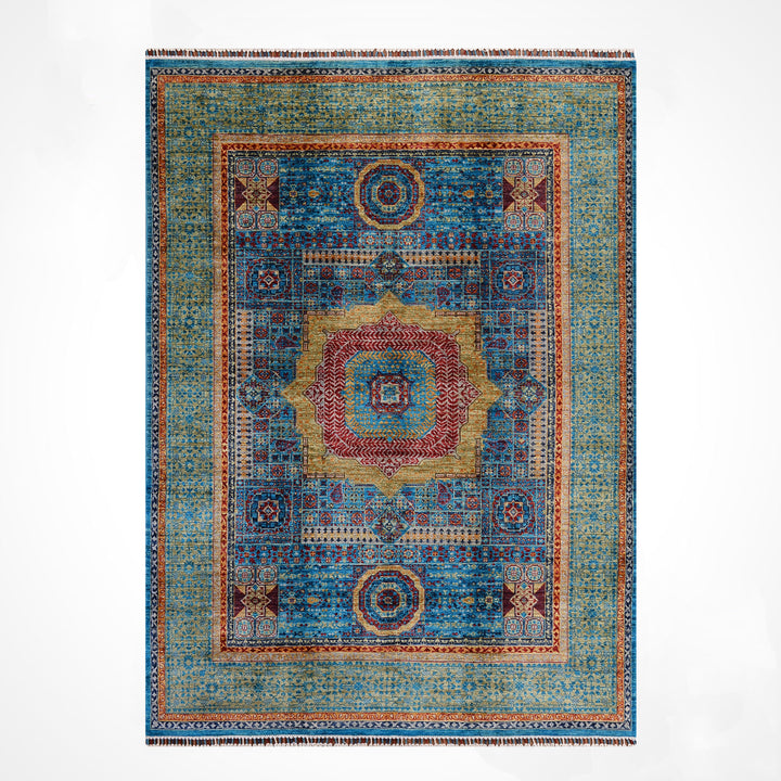 Memlük Orijinal El Dokuması Turkuaz Kök Boya Yün Halı 179x235 4.21 Metrekare - 5x8 ft