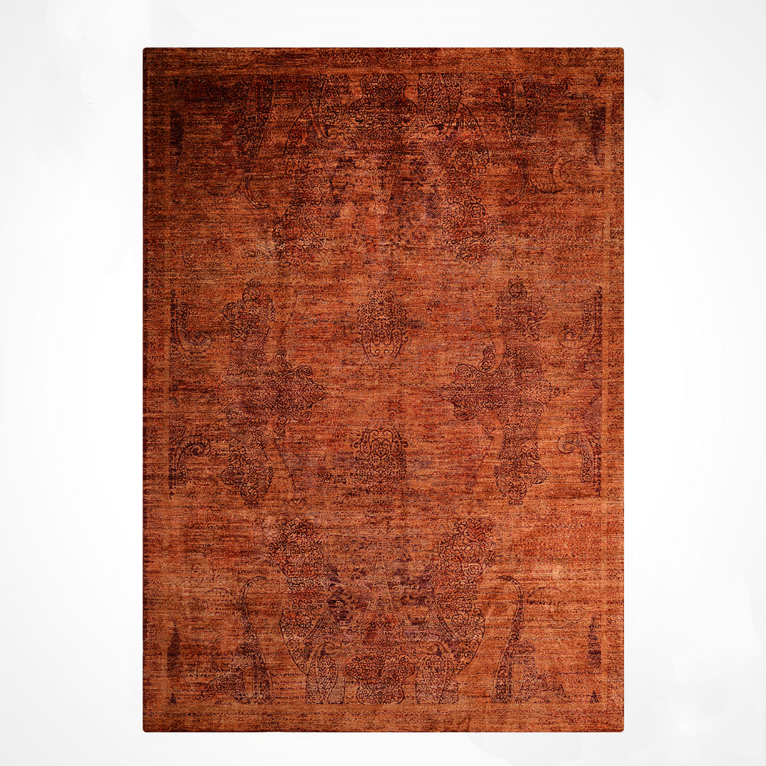 Selçuklu Orijinal El Dokuması Turuncu Kök Boya Yün Halı 275x359 9.87 Metrekare - 9x12 ft