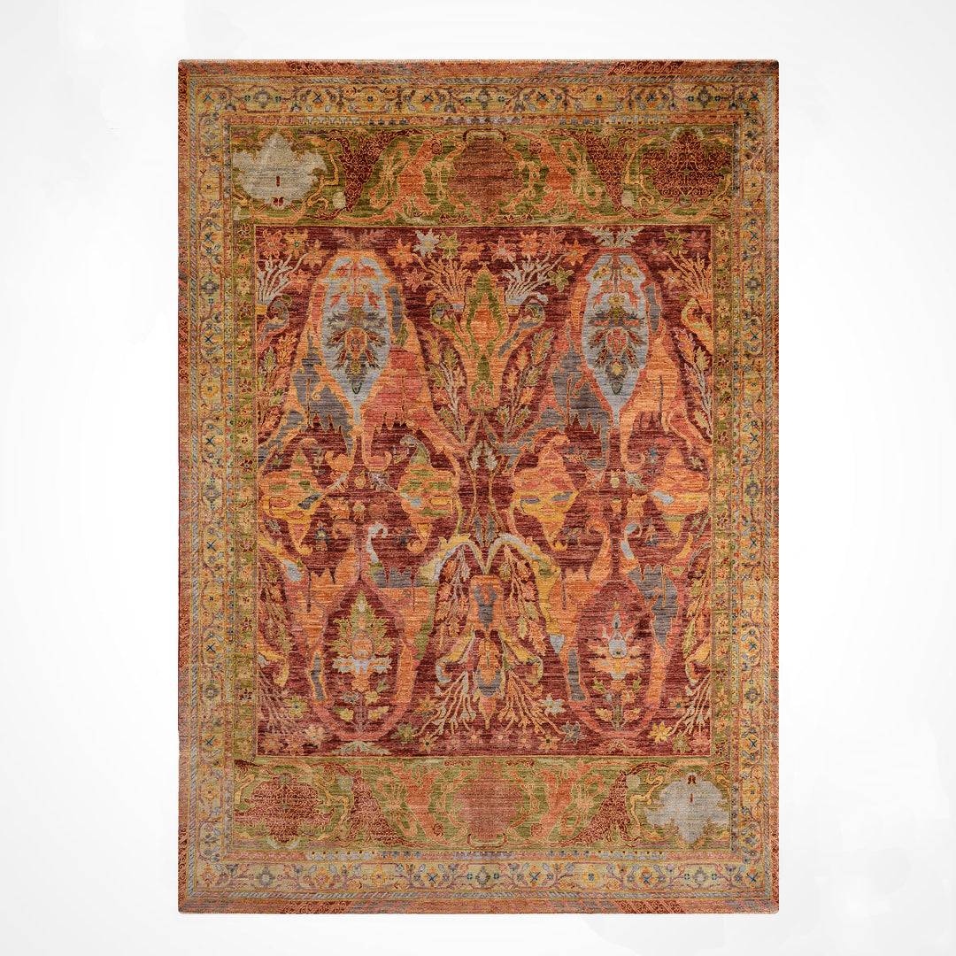 Selçuklu Orijinal El Dokuması Turuncu Kök Boya Yün Halı 246x303 7.53 Metrekare - 7x10 ft