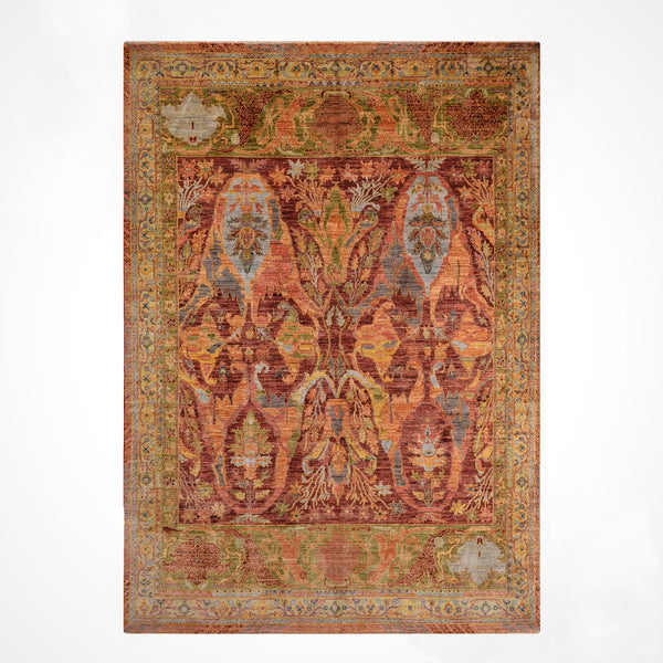 Selçuklu Orijinal El Dokuması Turuncu Kök Boya Yün Halı 246x303 7.53 Metrekare - 7x10 ft
