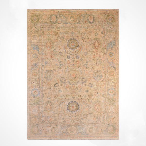Selçuklu Orijinal El Dokuması Bej Kök Boya Yün Halı 242x294 7.11 Metrekare - 7x10 ft