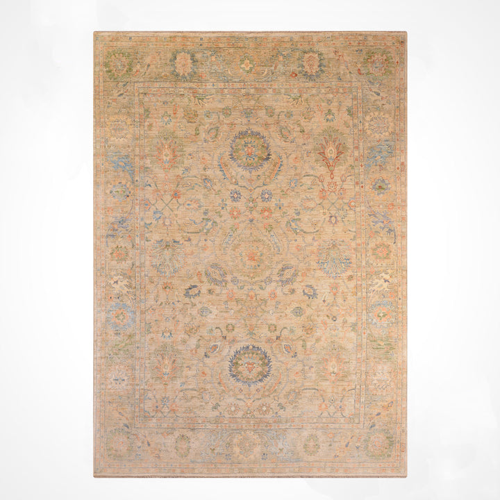 Selçuklu Orijinal El Dokuması Bej Kök Boya Yün Halı 242x294 7.11 Metrekare - 7x10 ft
