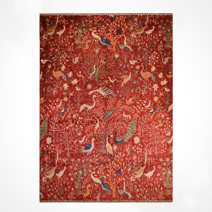 Kuş Orijinal El Dokuması Kırmızı Kök Boya Yün Halı 270x359 9.69 Metrekare - 9x12 ft