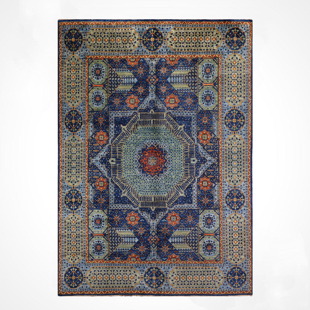 Selçuklu Orijinal El Dokuması Mavi Kök Boya Yün Halı 276x353 9.74 Metrekare - 9x12 ft