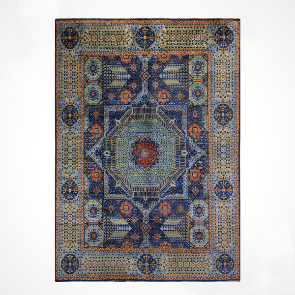 Selçuklu Orijinal El Dokuması Mavi Kök Boya Yün Halı 276x353 9.74 Metrekare - 9x12 ft