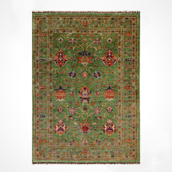 Sultani Binbirgece Orijinal El Dokuması Yeşil Kök Boya Yün Halı 148x200 2.96 Metrekare - 5x6 ft