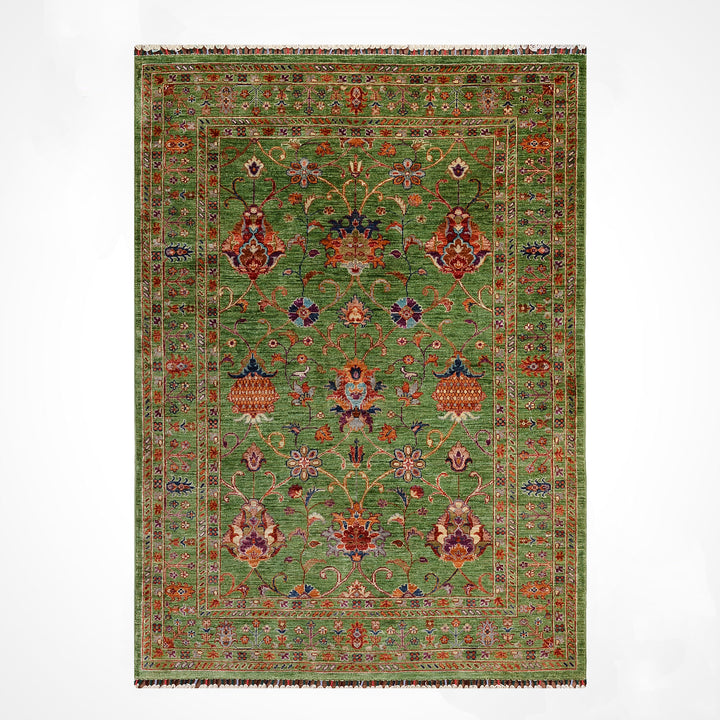 Sultani Binbirgece Orijinal El Dokuması Yeşil Kök Boya Yün Halı 148x200 2.96 Metrekare - 5x6 ft