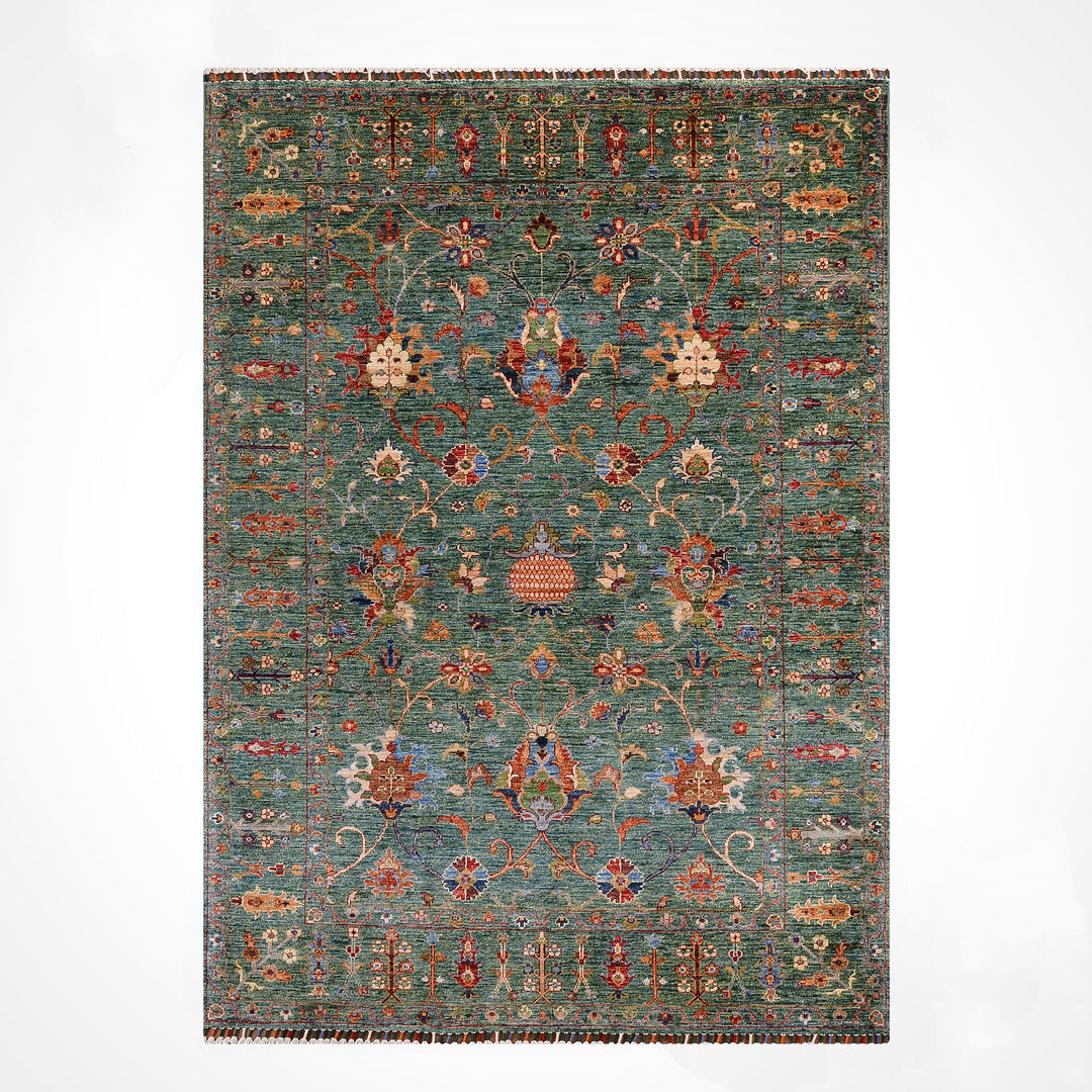 Sultani Binbirgece Orijinal El Dokuması Yeşil Kök Boya Yün Halı 150x208 3.12 Metrekare - 5x6 ft