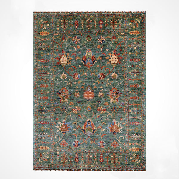 Sultani Binbirgece Orijinal El Dokuması Yeşil Kök Boya Yün Halı 150x208 3.12 Metrekare - 5x6 ft